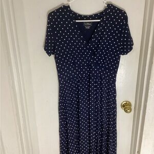 L.L. Bean Navy Polka Dot Dress size med